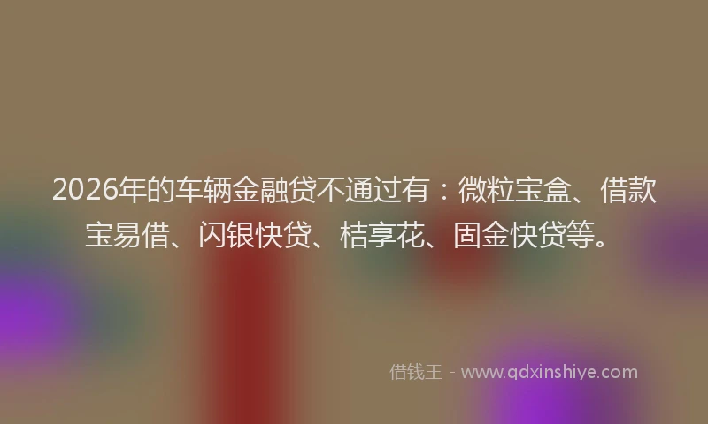 2026年的车辆金融贷不通过有：微粒宝盒、借款宝易借、闪银快贷、桔享花、固金快贷等。