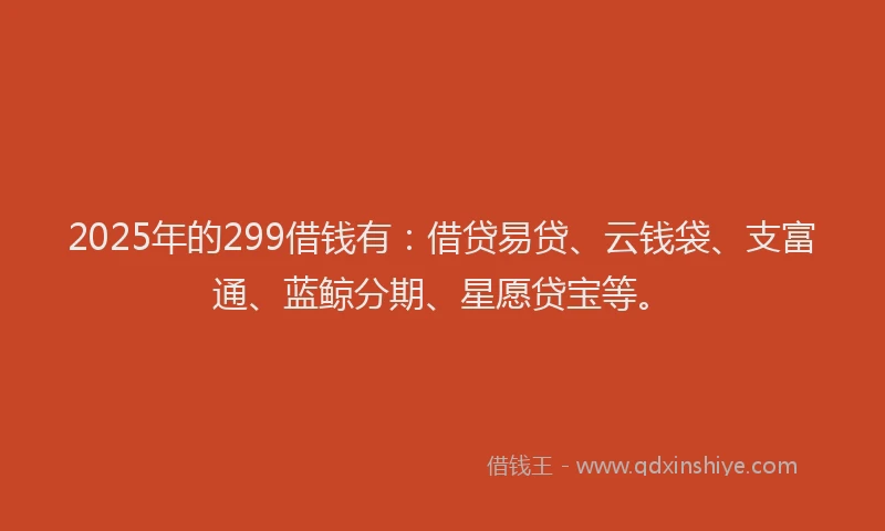 2025年的299借钱有：借贷易贷、云钱袋、支富通、蓝鲸分期、星愿贷宝等。