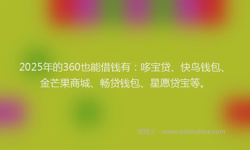2025年的360也能借钱有：哆宝贷、快鸟钱包、金芒果商城、畅贷钱包、星愿贷宝等。