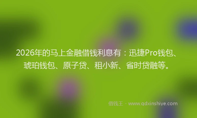 2026年的马上金融借钱利息有：迅捷Pro钱包、琥珀钱包、原子贷、租小新、省时贷融等。