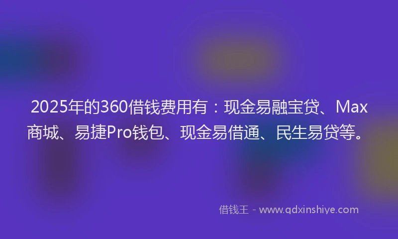 2025年的360借钱费用有：现金易融宝贷、Max商城、易捷Pro钱包、现金易借通、民生易贷等。