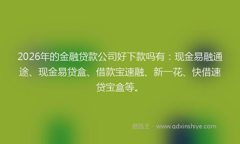 2026年的金融贷款公司好下款吗有：现金易融通途、现金易贷盒、借款宝速融、新一花、快借速贷宝盒等。