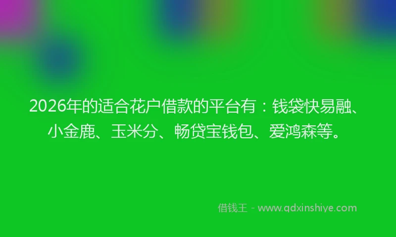 2026年的适合花户借款的平台有：钱袋快易融、小金鹿、玉米分、畅贷宝钱包、爱鸿森等。