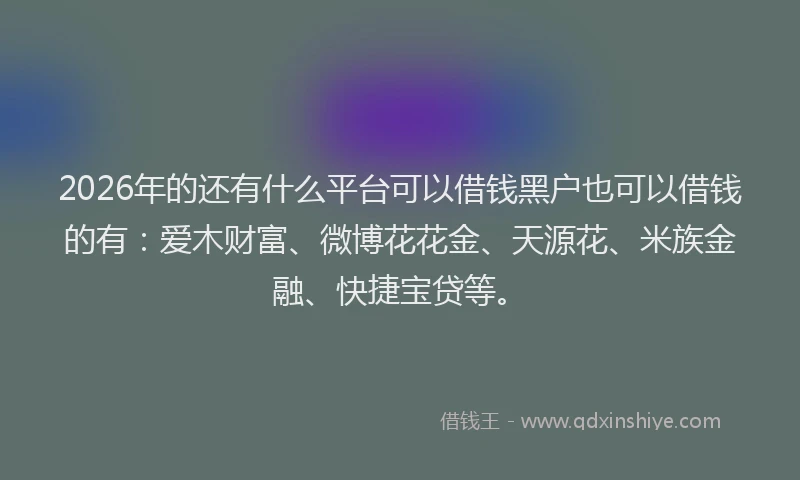 2026年的还有什么平台可以借钱黑户也可以借钱的有：爱木财富、微博花花金、天源花、米族金融、快捷宝贷等。