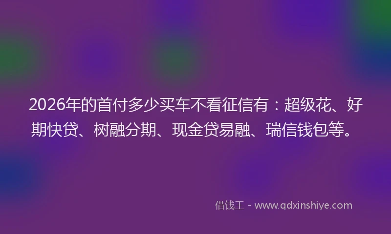 2026年的首付多少买车不看征信有：超级花、好期快贷、树融分期、现金贷易融、瑞信钱包等。