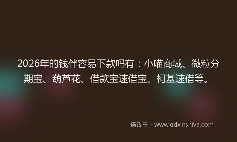 2026年的钱伴容易下款吗有:小喵商城、微粒分期宝、葫芦花、借款宝速借宝、柯基速借等。