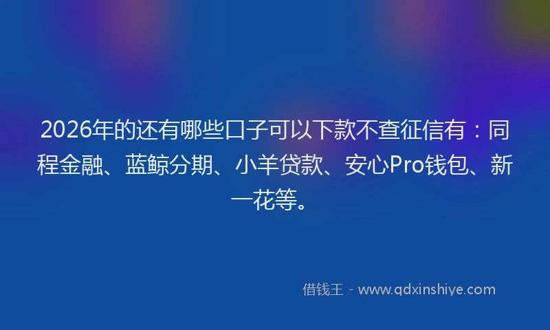 2026年的还有哪些口子可以下款不查征信有：同程金融、蓝鲸分期、小羊贷款、安心Pro钱包、新一花等。