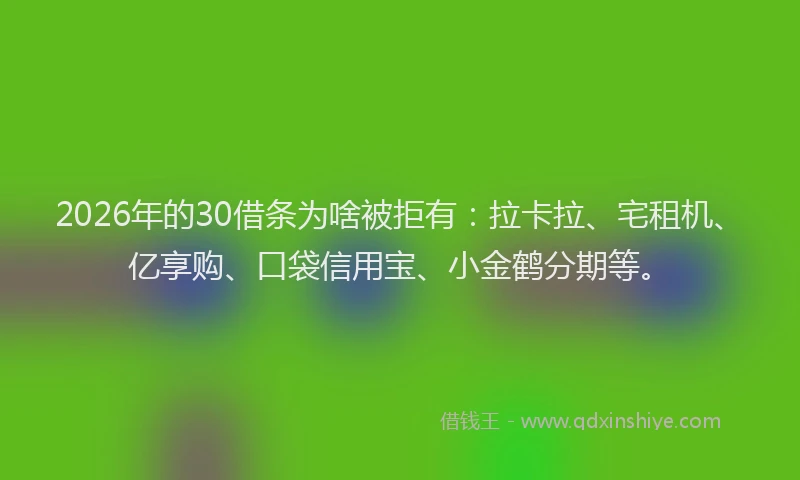 2026年的30借条为啥被拒有：拉卡拉、宅租机、亿享购、口袋信用宝、小金鹤分期等。