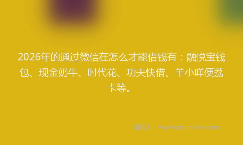 2026年的通过微信在怎么才能借钱有:融悦宝钱包、现金奶牛、时代花、功夫快借、羊小咩便荔卡等。
