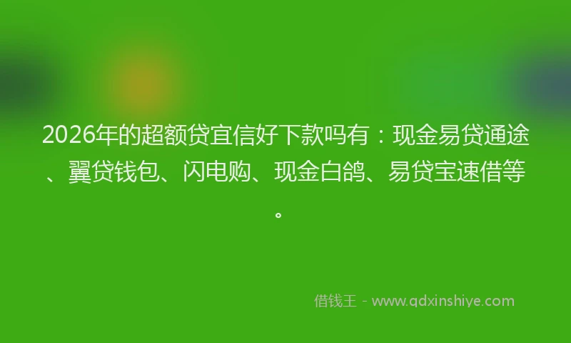 2026年的超额贷宜信好下款吗有：现金易贷通途、翼贷钱包、闪电购、现金白鸽、易贷宝速借等。