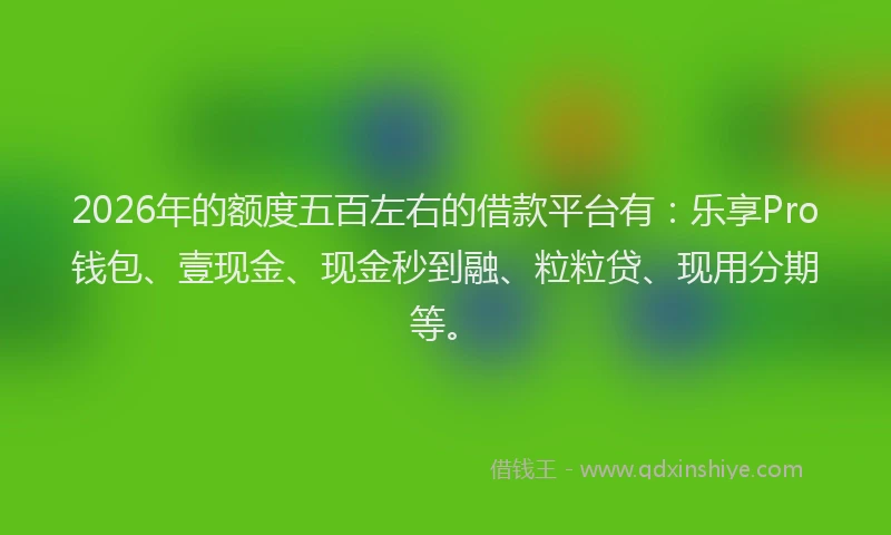 2026年的额度五百左右的借款平台有：乐享Pro钱包、壹现金、现金秒到融、粒粒贷、现用分期等。