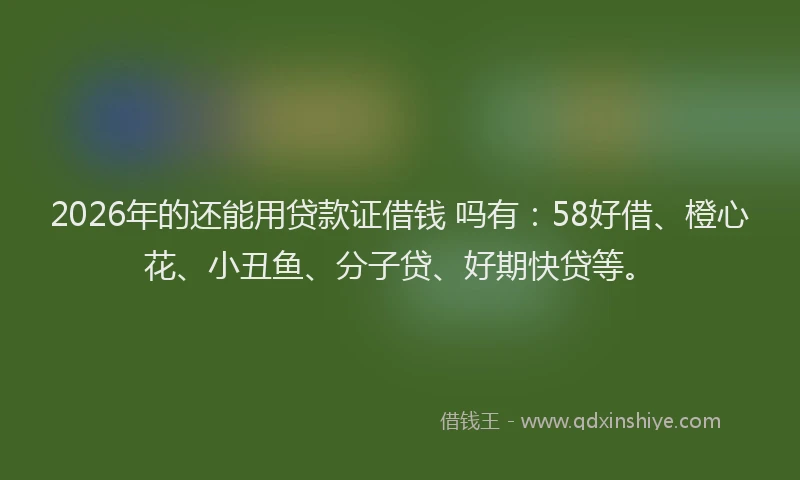 2026年的还能用贷款证借钱 吗有：58好借、橙心花、小丑鱼、分子贷、好期快贷等。