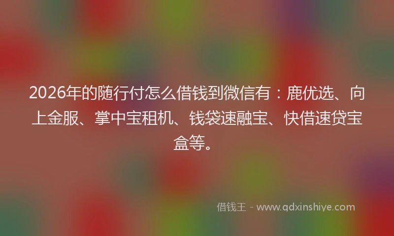 2026年的随行付怎么借钱到微信有：鹿优选、向上金服、掌中宝租机、钱袋速融宝、快借速贷宝盒等。