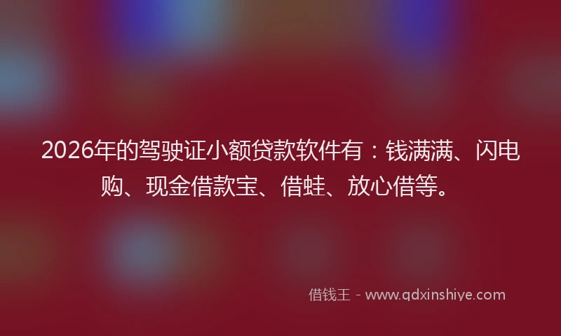 2026年的驾驶证小额贷款软件有：钱满满、闪电购、现金借款宝、借蛙、放心借等。