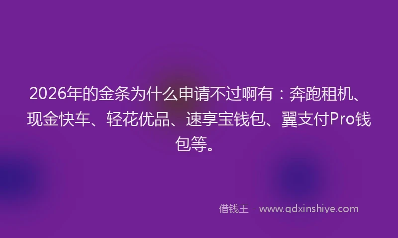 2026年的金条为什么申请不过啊有：奔跑租机、现金快车、轻花优品、速享宝钱包、翼支付Pro钱包等。