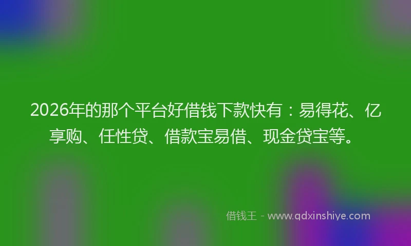2026年的那个平台好借钱下款快有：易得花、亿享购、任性贷、借款宝易借、现金贷宝等。