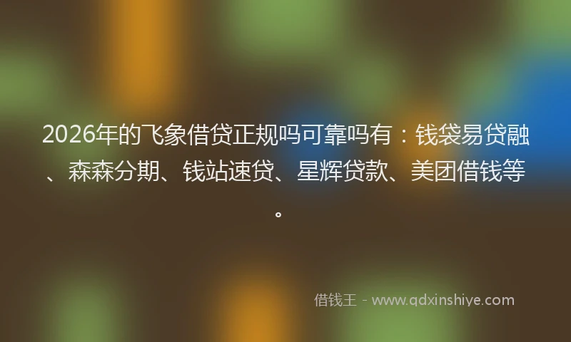 2026年的飞象借贷正规吗可靠吗有：钱袋易贷融、森森分期、钱站速贷、星辉贷款、美团借钱等。
