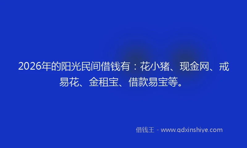 2026年的阳光民间借钱有:花小猪、现金网、戒易花、金租宝、借款易宝等。