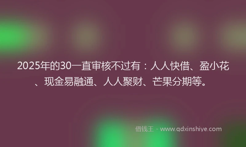 2025年的30一直审核不过有：人人快借、盈小花、现金易融通、人人聚财、芒果分期等。