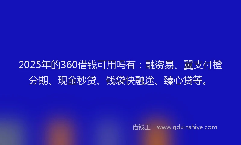 2025年的360借钱可用吗有：融资易、翼支付橙分期、现金秒贷、钱袋快融途、臻心贷等。
