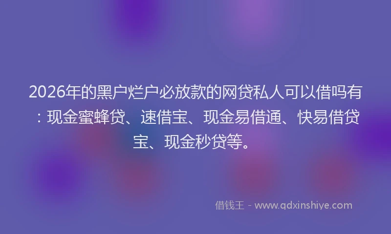 2026年的黑户烂户必放款的网贷私人可以借吗有：现金蜜蜂贷、速借宝、现金易借通、快易借贷宝、现金秒贷等。