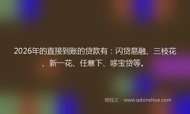 2026年的直接到账的贷款有：闪贷易融、三枝花、新一花、任意下、哆宝贷等。