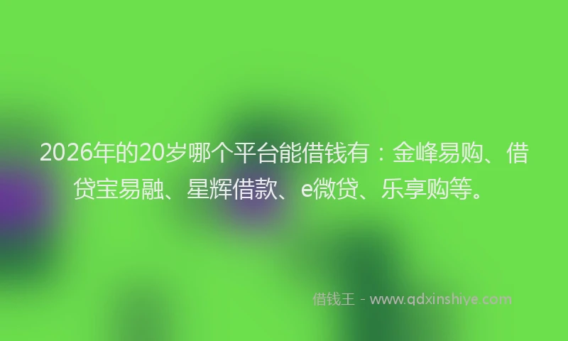 2026年的20岁哪个平台能借钱有：金峰易购、借贷宝易融、星辉借款、e微贷、乐享购等。