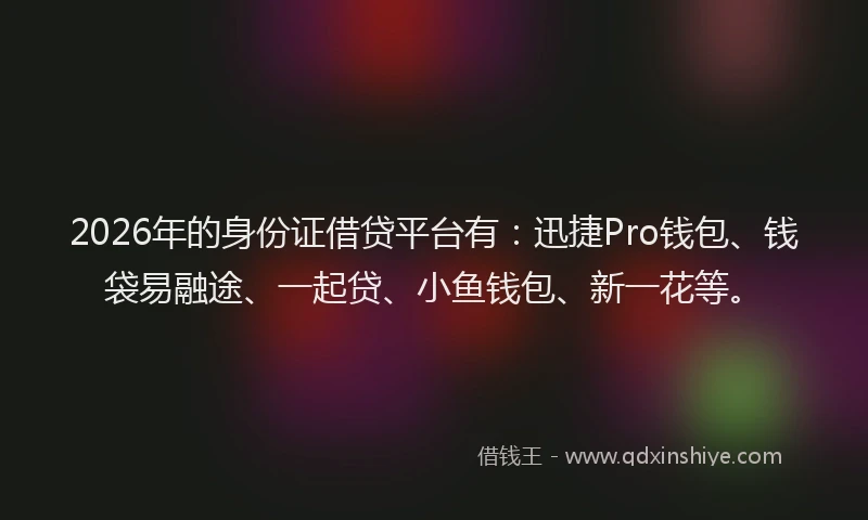 2026年的身份证借贷平台有：迅捷Pro钱包、钱袋易融途、一起贷、小鱼钱包、新一花等。