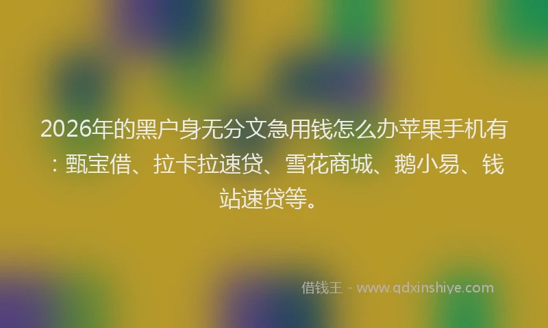 2026年的黑户身无分文急用钱怎么办苹果手机有：甄宝借、拉卡拉速贷、雪花商城、鹅小易、钱站速贷等。