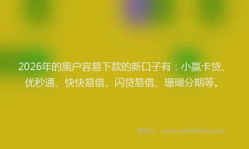 2026年的黑户容易下款的新口子有：小赢卡贷、优秒通、快快易借、闪贷易借、珊瑚分期等。
