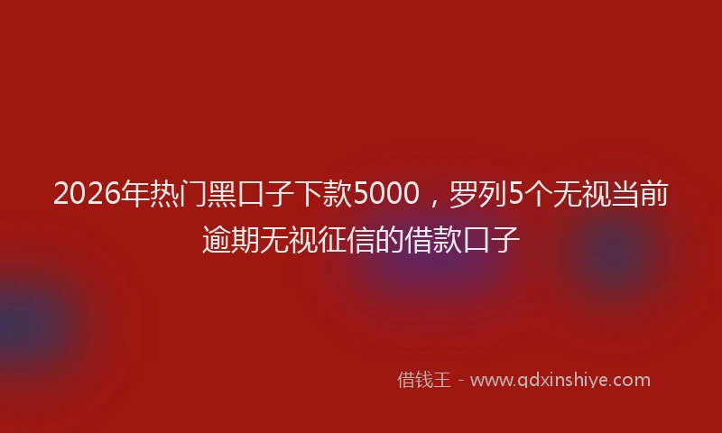 2026年热门黑口子下款5000，罗列5个无视当前逾期无视征信的借款口子
