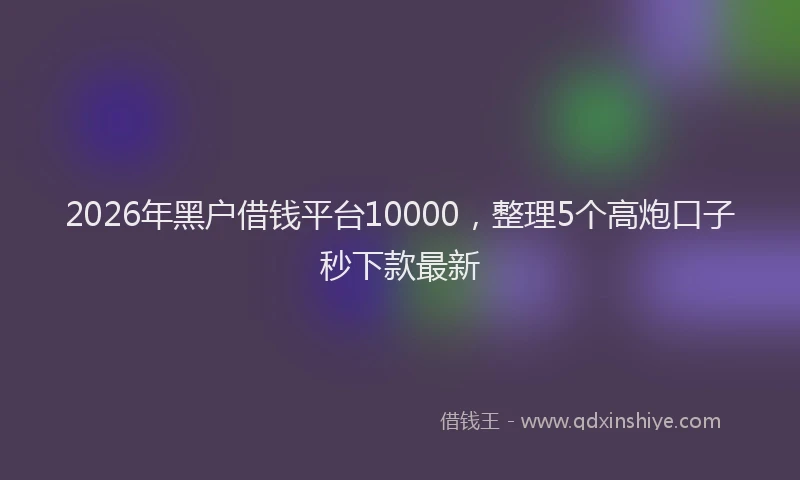 2026年黑户借钱平台10000，整理5个高炮口子秒下款最新