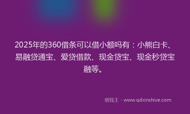 2025年的360借条可以借小额吗有：小熊白卡、易融贷通宝、爱贷借款、现金贷宝、现金秒贷宝融等。