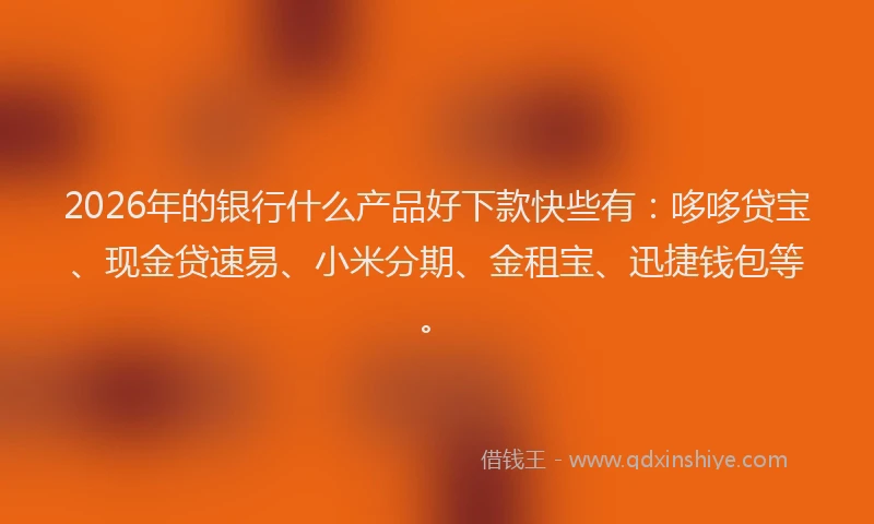 2026年的银行什么产品好下款快些有：哆哆贷宝、现金贷速易、小米分期、金租宝、迅捷钱包等。