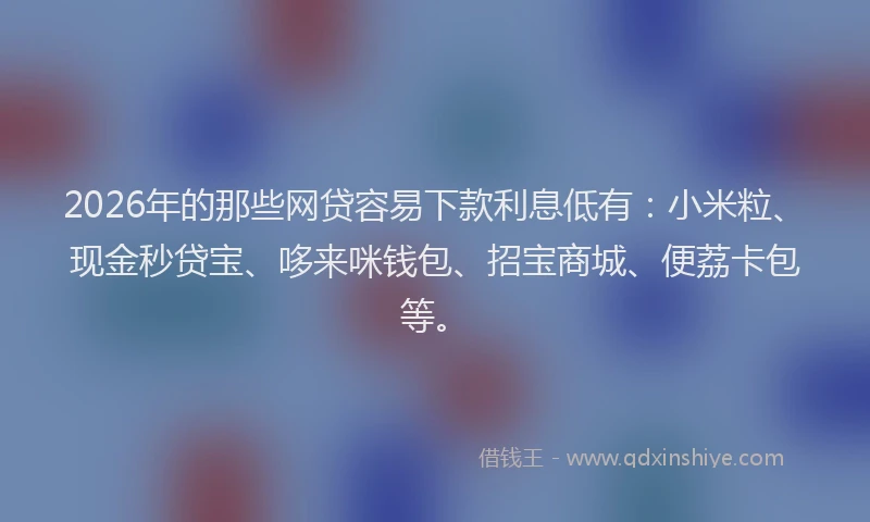 2026年的那些网贷容易下款利息低有：小米粒、现金秒贷宝、哆来咪钱包、招宝商城、便荔卡包等。