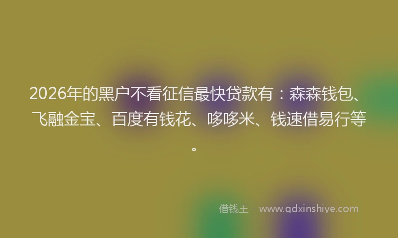 2026年的黑户不看征信最快贷款有：森森钱包、飞融金宝、百度有钱花、哆哆米、钱速借易行等。