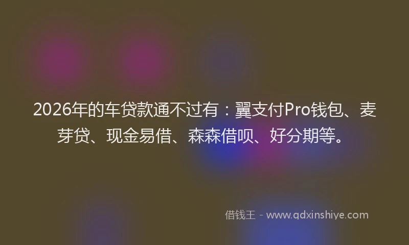 2026年的车贷款通不过有：翼支付Pro钱包、麦芽贷、现金易借、森森借呗、好分期等。