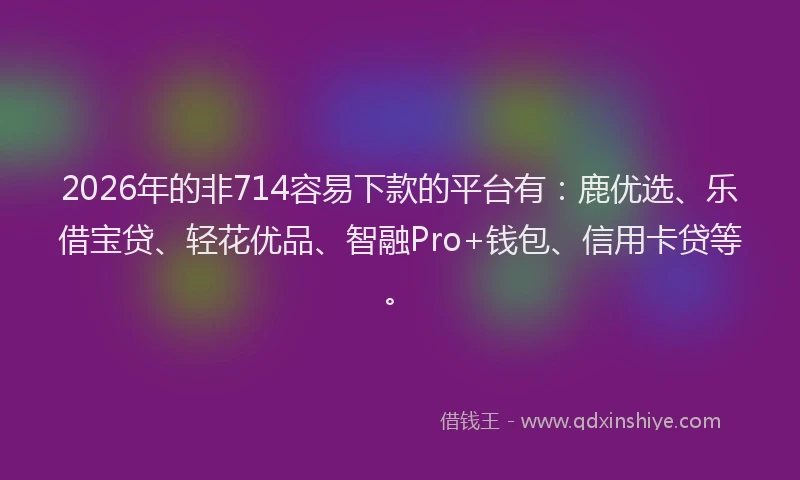 2026年的非714容易下款的平台有：鹿优选、乐借宝贷、轻花优品、智融Pro+钱包、信用卡贷等。