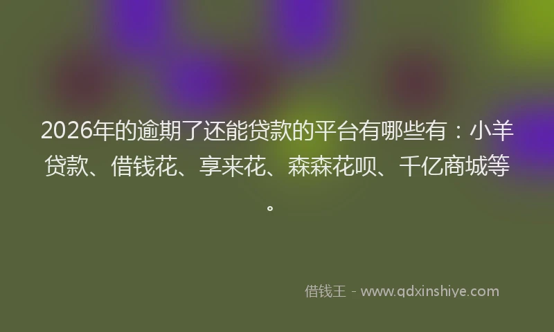2026年的逾期了还能贷款的平台有哪些有:小羊贷款、借钱花、享来花、森森花呗、千亿商城等。