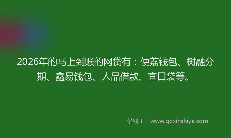 2026年的马上到账的网贷有:便荔钱包、树融分期、鑫易钱包、人品借款、宜口袋等。