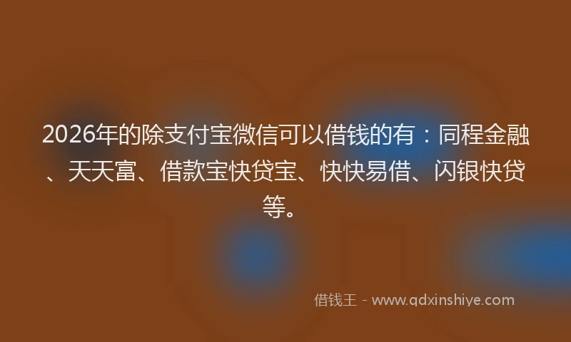 2026年的除支付宝微信可以借钱的有：同程金融、天天富、借款宝快贷宝、快快易借、闪银快贷等。