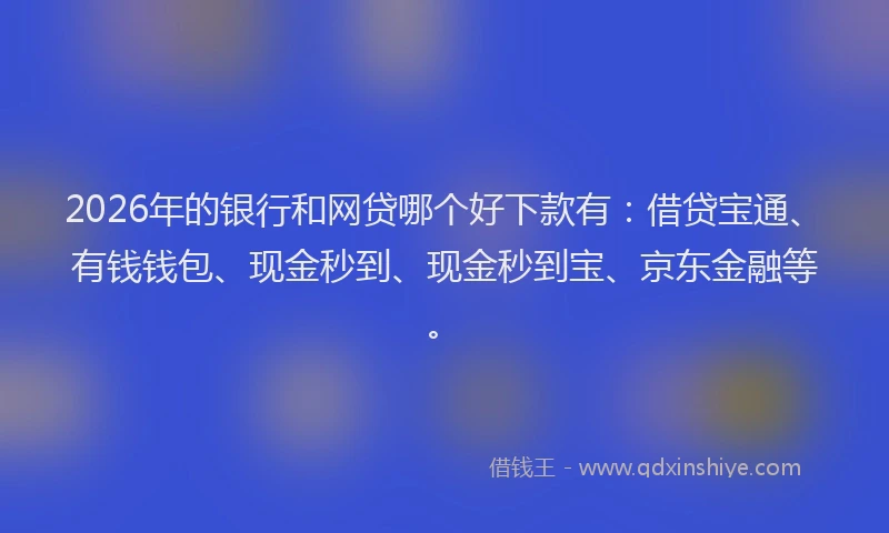 2026年的银行和网贷哪个好下款有：借贷宝通、有钱钱包、现金秒到、现金秒到宝、京东金融等。