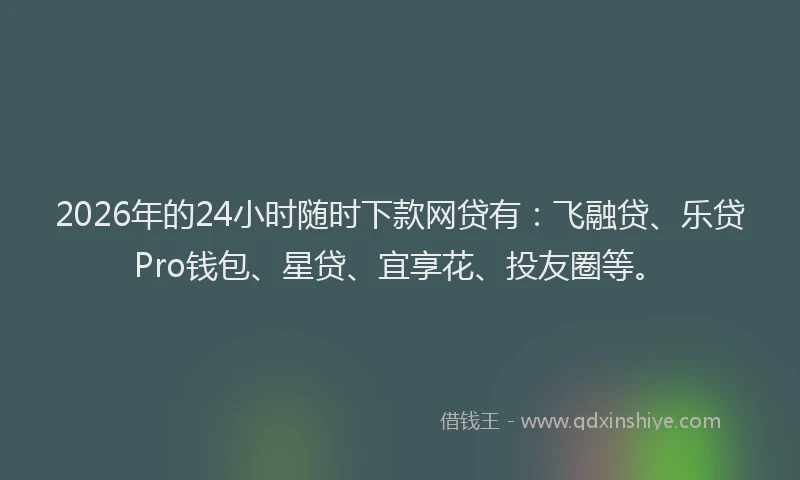 2026年的24小时随时下款网贷有：飞融贷、乐贷Pro钱包、星贷、宜享花、投友圈等。