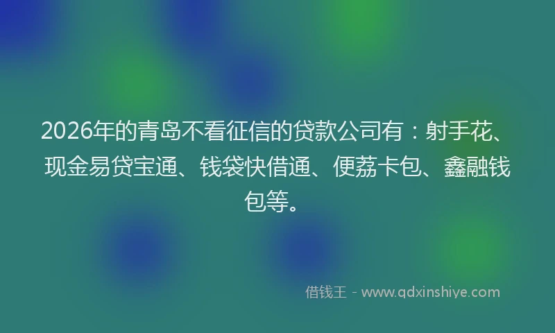 2026年的青岛不看征信的贷款公司有：射手花、现金易贷宝通、钱袋快借通、便荔卡包、鑫融钱包等。