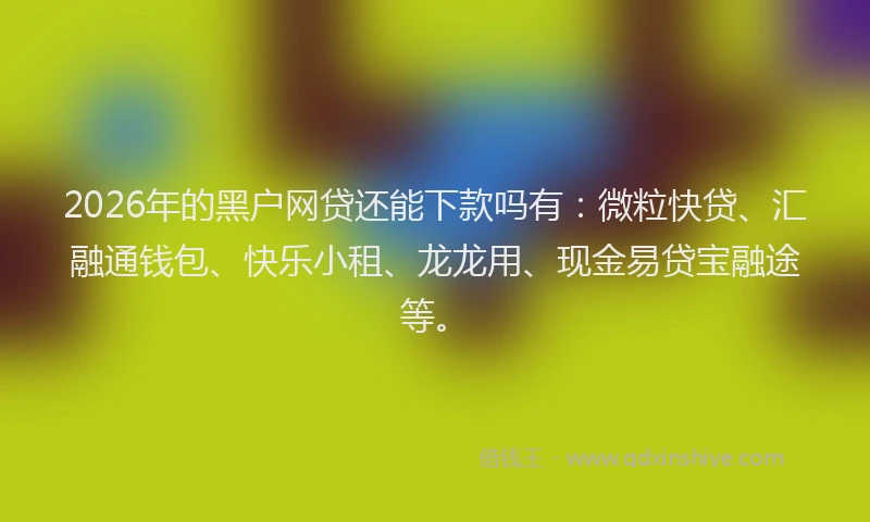 2026年的黑户网贷还能下款吗有：微粒快贷、汇融通钱包、快乐小租、龙龙用、现金易贷宝融途等。