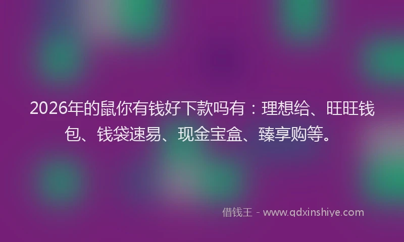 2026年的鼠你有钱好下款吗有：理想给、旺旺钱包、钱袋速易、现金宝盒、臻享购等。