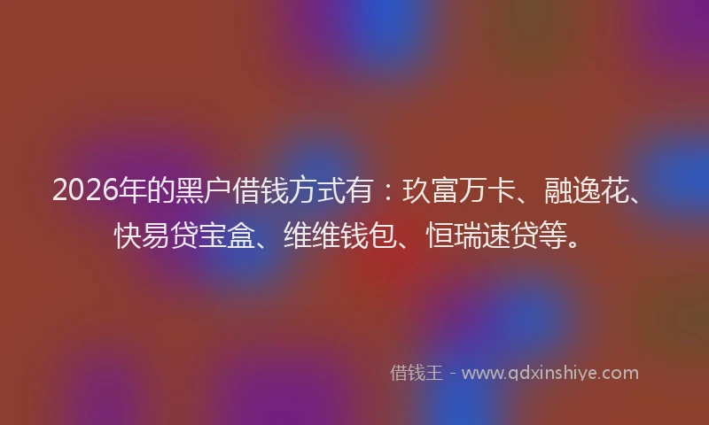 2026年的黑户借钱方式有：玖富万卡、融逸花、快易贷宝盒、维维钱包、恒瑞速贷等。