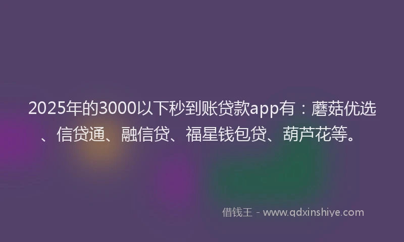 2025年的3000以下秒到账贷款app有：蘑菇优选、信贷通、融信贷、福星钱包贷、葫芦花等。