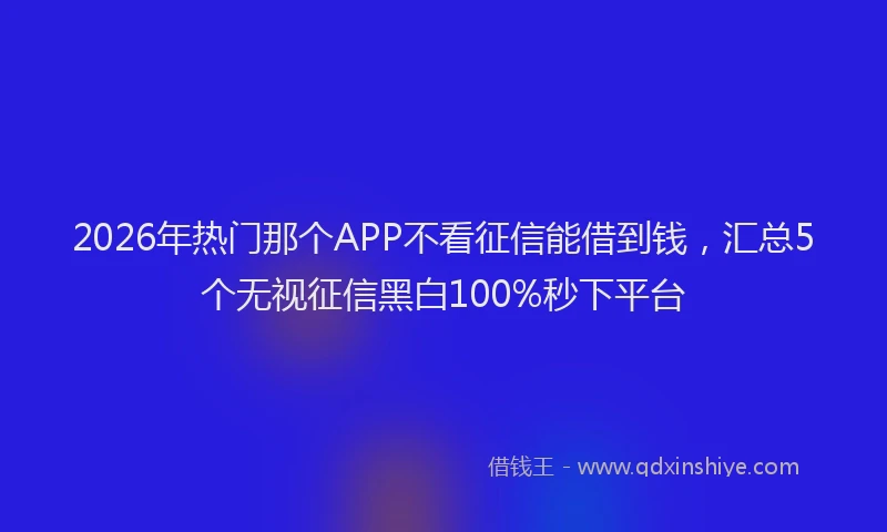 2026年热门那个APP不看征信能借到钱，汇总5个无视征信黑白100%秒下平台