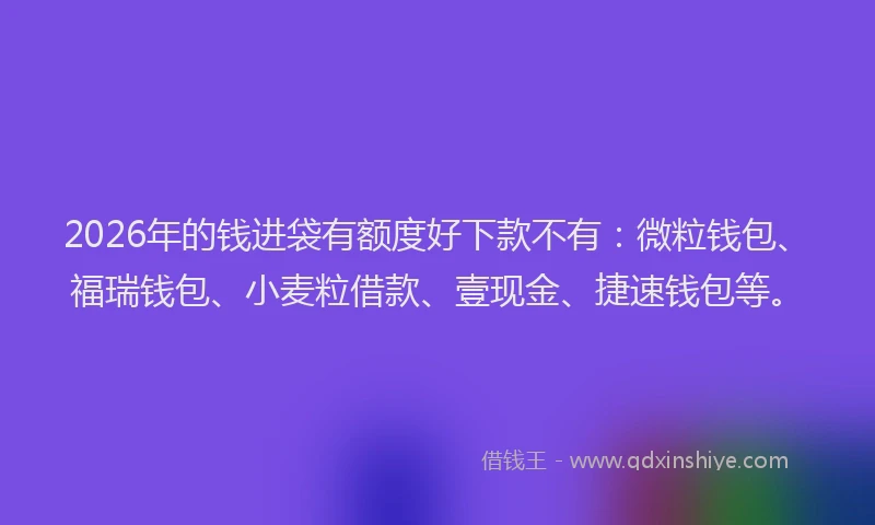 2026年的钱进袋有额度好下款不有：微粒钱包、福瑞钱包、小麦粒借款、壹现金、捷速钱包等。
